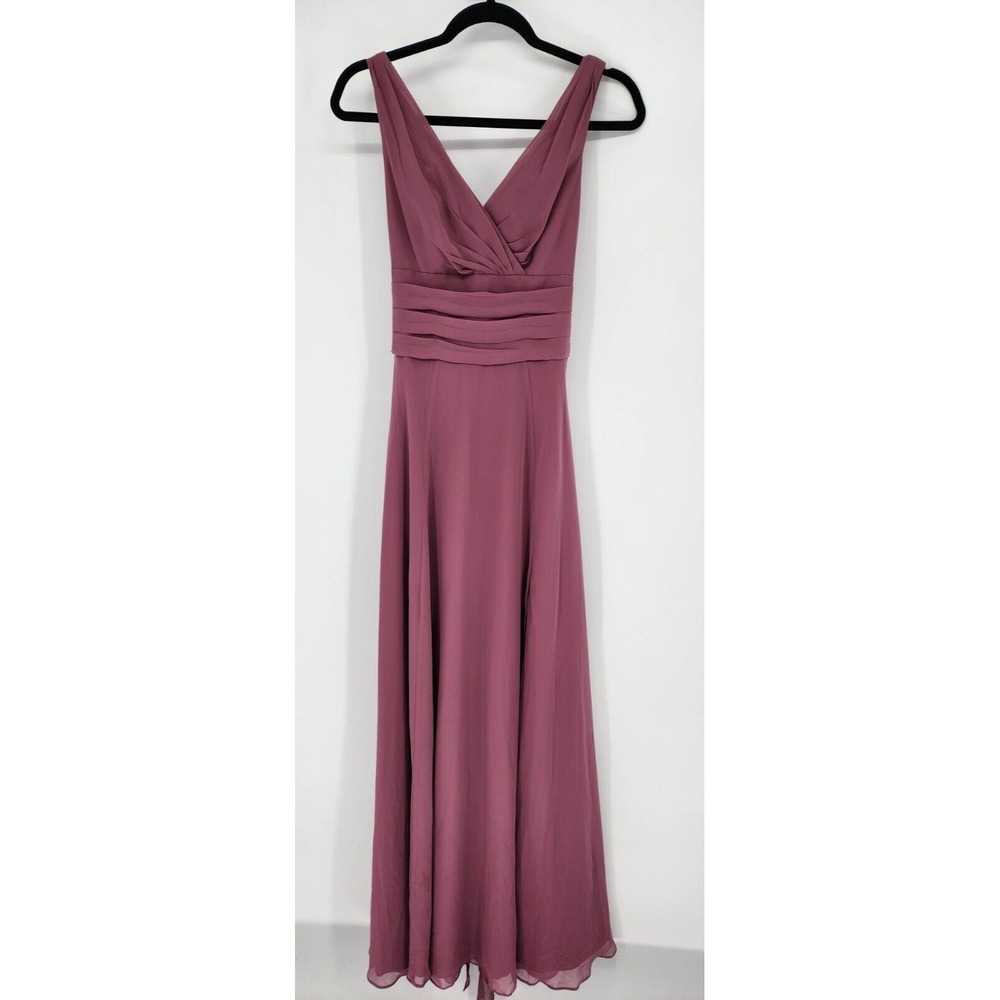 NEW David's Bridal F19831 Long Chiffon Chianti Bridesmaid Prom Dress Size 0 NWOT